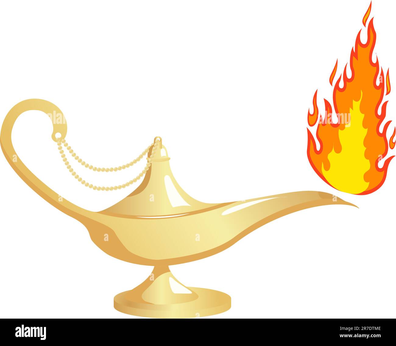 Aladdin`s lamp with fire. Vector illustration, isolated on a white. Stock Vector